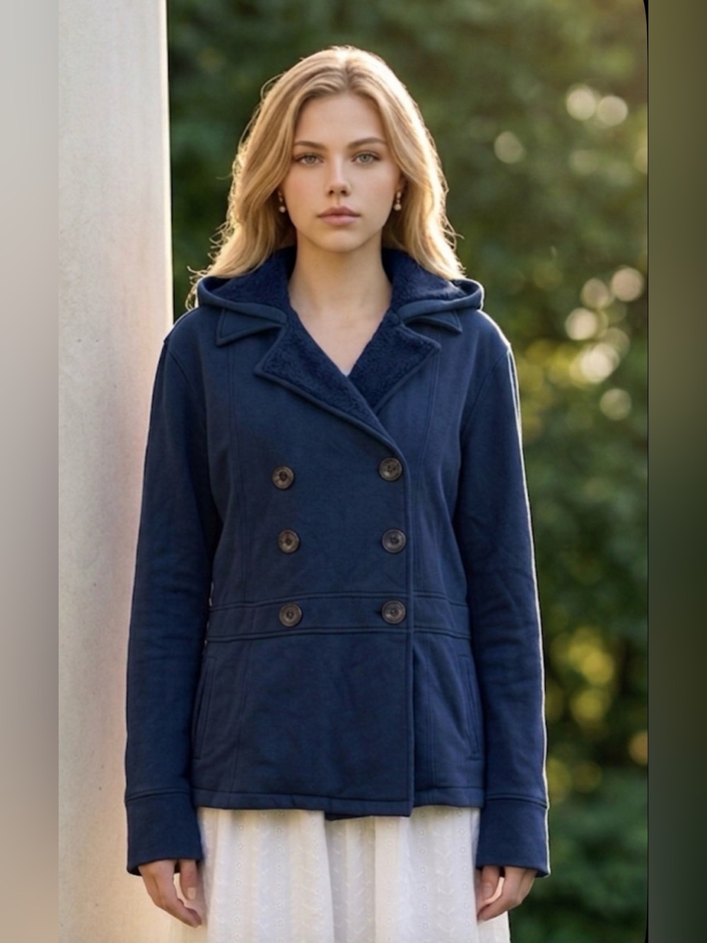 Roxy Women's Double-Breasted Hooded Pea Coat in Navy